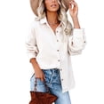 thumbnail image 1 of Womens Corduroy Casual Button Down Shirts Long Sleeve Boyfriend Oversized Collared Shacket Jacket Blouses Tops, 1 of 9