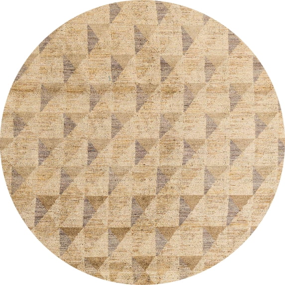 Ahgly Company Machine Washable Indoor Round Abstract Yellow Area Rugs, 5' Round
