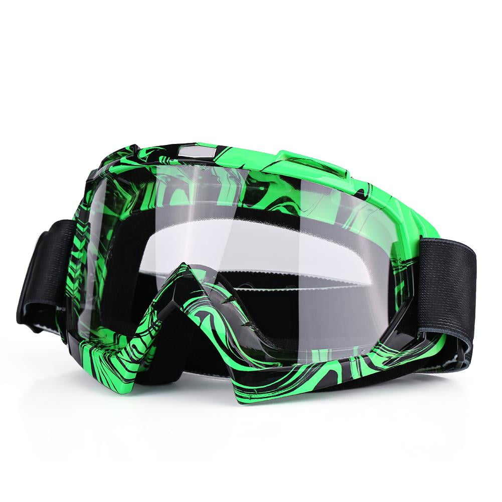 Green frame + colorful lens Qiilu Motorcycle Motocross Off Road Dirt Bike Racing Goggles Glasses Eyes Protection 