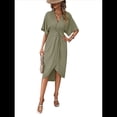 thumbnail image 3 of Vestidos de Corta para Mujer, Cuello en V, Plisados, Ajustados, Fluidos, con Vuelo, Corte Recto, Irregulares, Midi. Verde L, 3 of 10