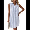 thumbnail image 2 of Vestidos de Verano para Mujer, Cuello en V, Sin Mangas, A Rayas, con Botones, Minivestido Informal Azul XXL, 2 of 8