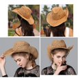 thumbnail image 2 of Sombrero de Vaquero de Paja Sombrero de Sol de ala Ancha Vaquera Sombrero de Panamá de Verano con Correa para la Barbilla Hombres Mujeres Sombrero de Viaje al Aire Libre Sombrero Familiar, 2 of 4