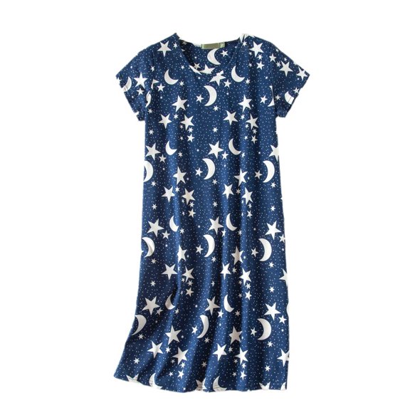 Homgro Women's Cotton Pjs Cute Cartoon Nightgown Soft Fall Short Sleeve Sleep Shirt Summer Pajama Dress Printed Sleepwear Lightweight Sleeping Loungewear Style1 X-Large