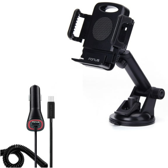 Type-C Quick Car Charger w Dash Car Mount for Google Pixel 6/Pro - Power Adapter DC Socket, Windshield Holder Telescopic D1K Compatible With Google Pixel 6/Pro