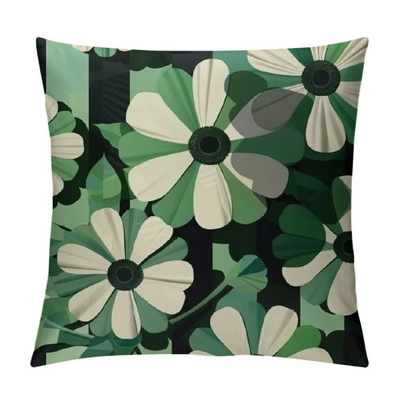 Creowell Many Black and Flowers Floral,Printed Throw Pillow Square Decorative Pillow for Sofa, Chair, Daybed,Black Green White