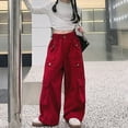 thumbnail image 5 of Otqutp Kids Girls Cargo Pants Wide Leg Streetwear Kids Spring Summer and Autumn Pants With Pockets Trendy Jogger Elastic Waist Trousers(2-Red,4-5 Years), 5 of 7