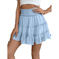 thumbnail image 2 of Womens Summer Flowy High Waist Ruffle Casual Cute Boho Beach Short Skirts Built-in Shorts Light Blue S, 2 of 7