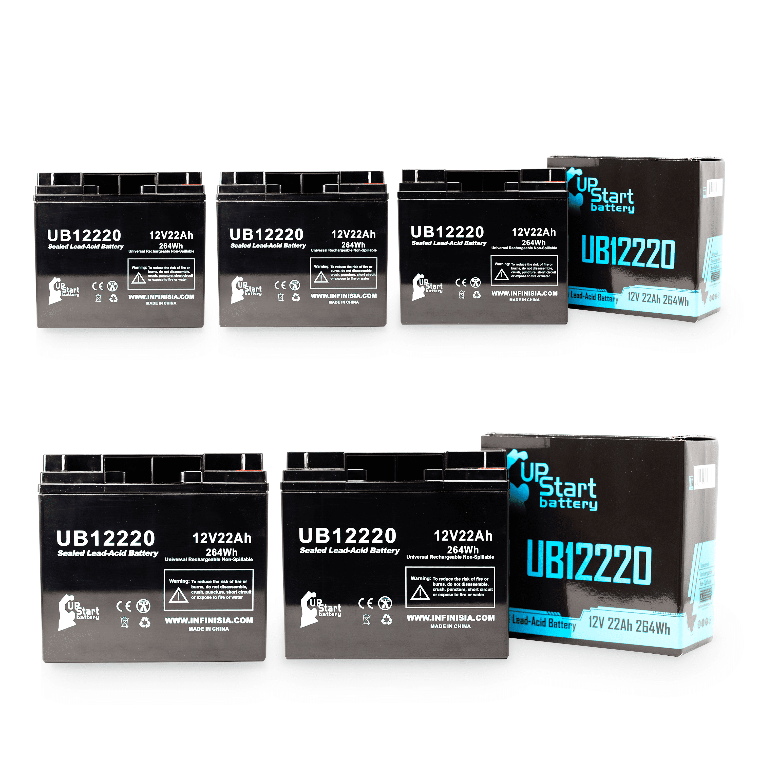 5x Pack - Compatible Datascope ORT BALLOON 95 INTRA AORT Battery - Replacement UB12220 Universal Sealed Lead Acid Battery (12V, 22Ah, 22000mAh, T4 Terminal, AGM, SLA)