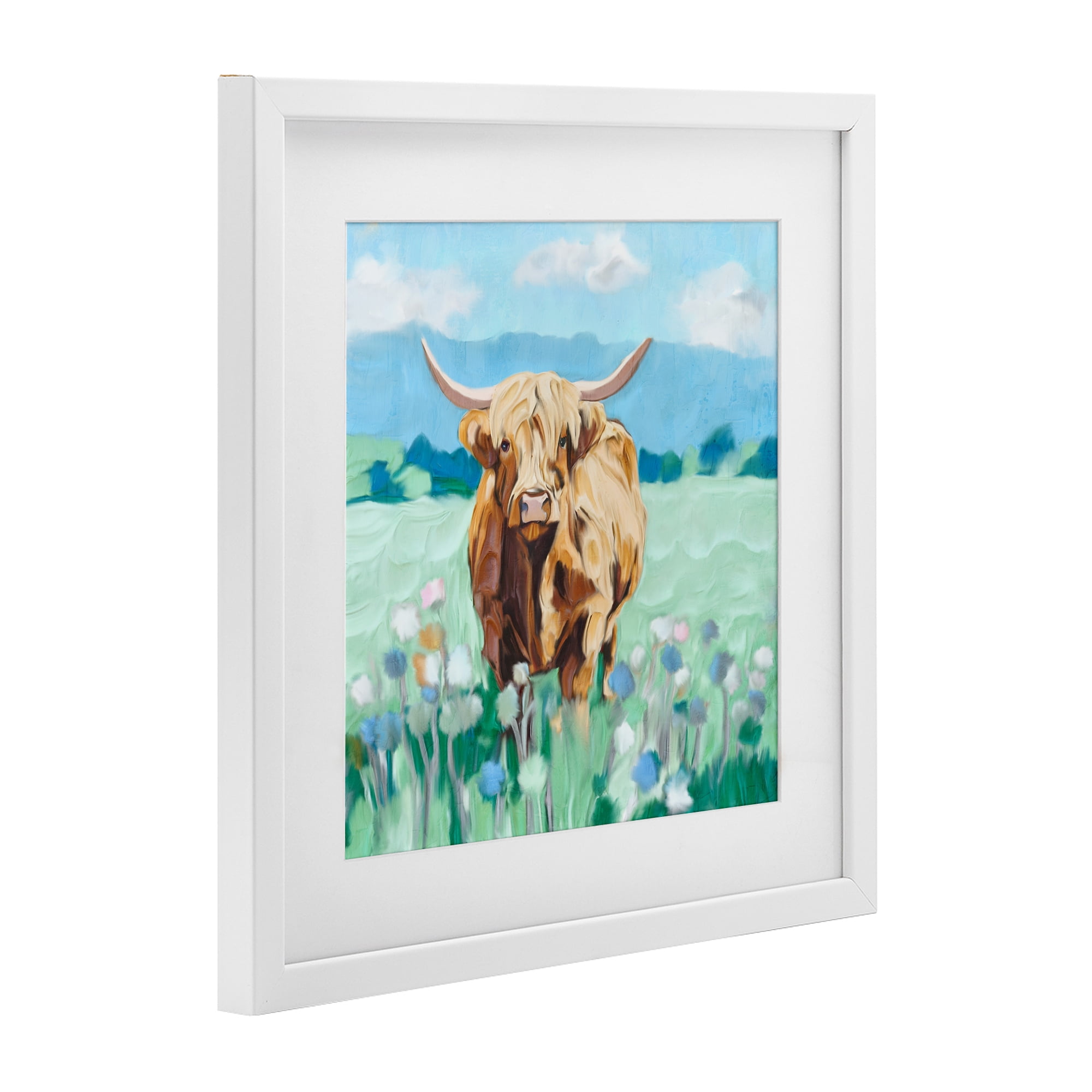 Stupell Industries Blue Sky Highland White Framed Print Under Glass, design by Kim Allen