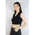 thumbnail image 2 of Artyska Women's Black V Neck Collared Ribbed Crop Top, 2 of 8