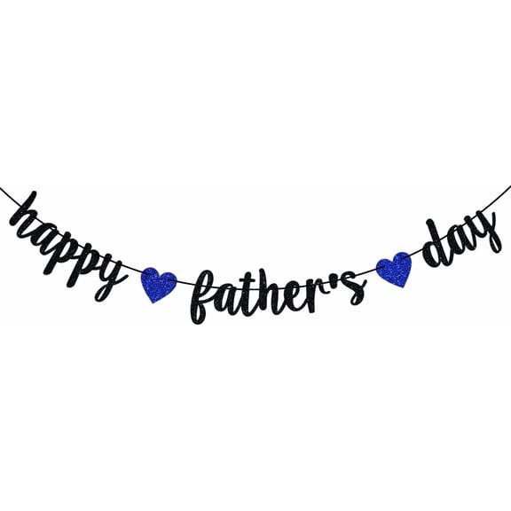 Happy Father's Day Banner, Father's Day Party Decorations, Best Dad Ever - Thanks Dad, Dad's Birthday Decoration Supplies, Black & Blue Glitter
