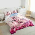 thumbnail image 3 of Homewish Girly Pink Castle Queen Comforter Set for Kids, Romantic Rose Flower Bedding Sets, Princess Cartoon Theme Reversible Bedding Comforter Set, Super Cozy Room Decor, 3 Pieces, 3 of 8