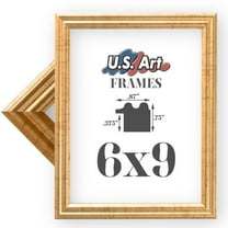 US Art Frames 6x9 Traditional Style Antique Gold Thin .75 Inch Wide, Solid Wood, Wall Decor Picture Poster Photo Frame
