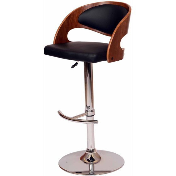 Armen Living Malibu Swivel Barstool, Black/Walnut Veneer and Chrome