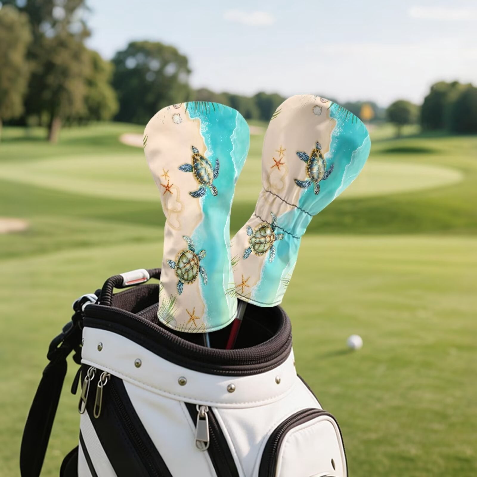 Uorisanigo Golf Club Head Covers Set of 3 - Waterproof PU Leather Beach Turtle Golf Club Headcovers Premium Lightweight Golfs Head Cover with Anti-Scratch Protection for Men & Women