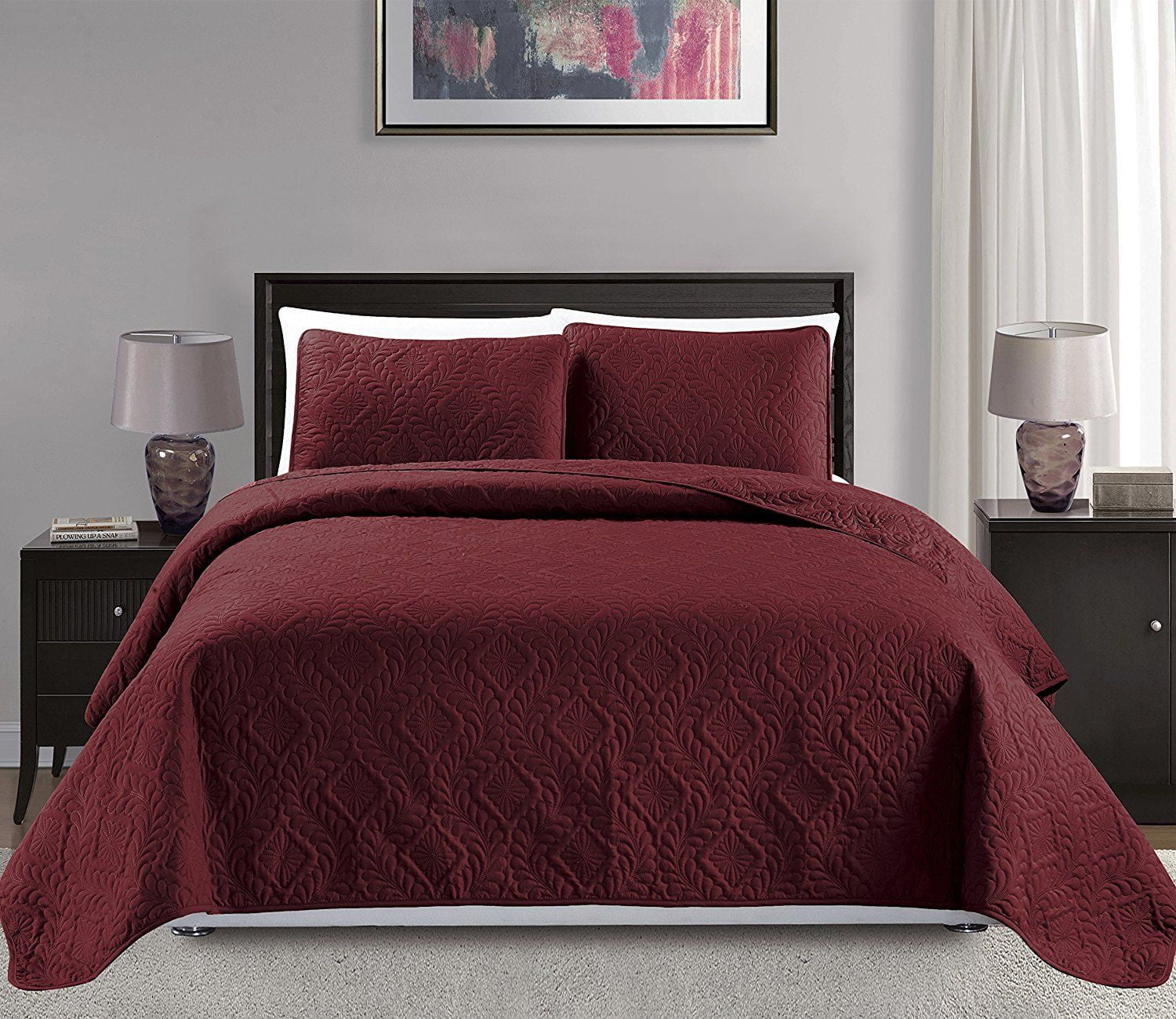 Fancy Linen 3 pc Over Size Diamond Bedspread Bedcover Embossed Solid