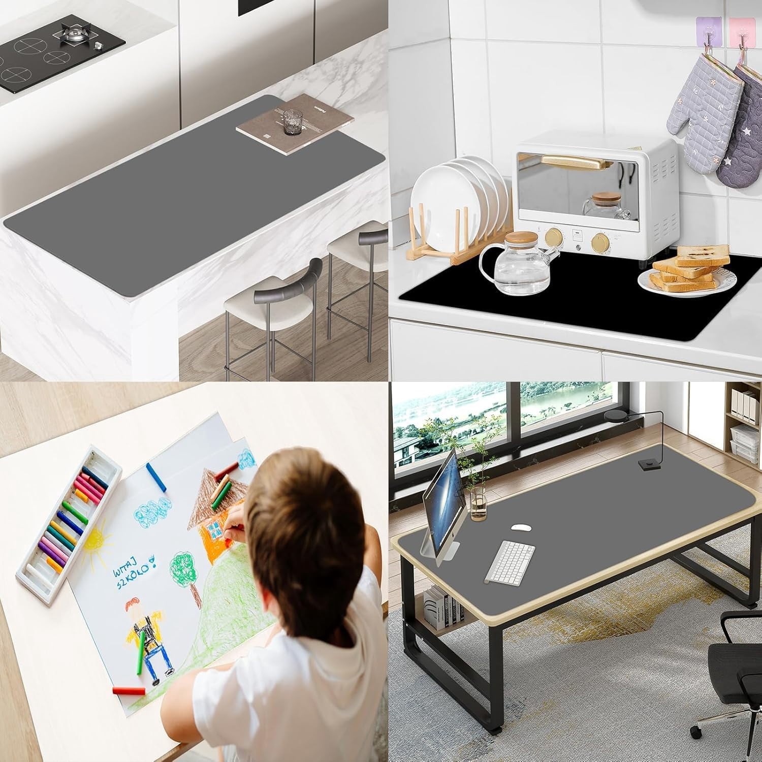 48x32 Large Silicone Mat for Kitchen Counter Non-Slip Heat Resistant Waterproof Craft Protector Dark Gray