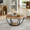thumbnail image 3 of Tribesigns 32 Inches Round Coffee Table, Modern 2-Tier Center Table with Storage Open Shelves, Wooden Circle Coffee Table Sofa Side Table with Metal Legs, Wooden Grain and Black, 3 of 11