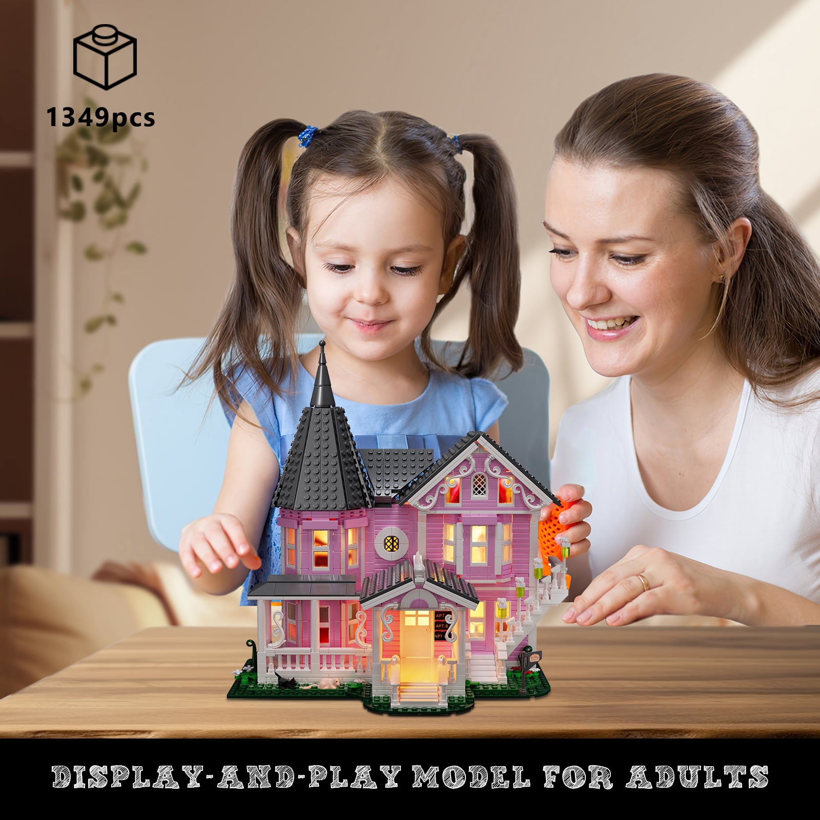 BuildingBoat Pink Palace Building Block Kit Dollhouse Model Christmas Party Halloween House Gift for Girls