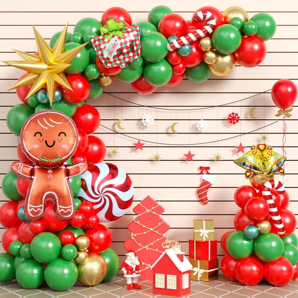 Kit de arcos con forma de guirnalda con globos, 98 unidades, rojo, verde y dorado, navideño