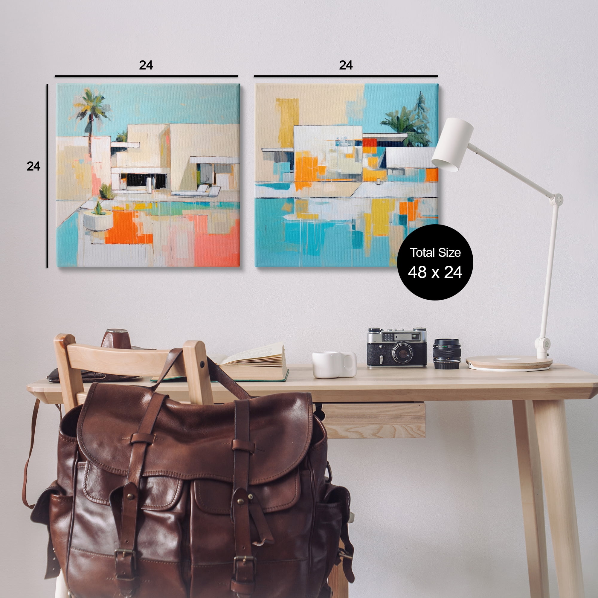 Stupell Industries Abstract Modern Tropical House Buildings & Architecture Painting Wrapped Canvas Art Print Wall Art, 24 x 24, Set of 2