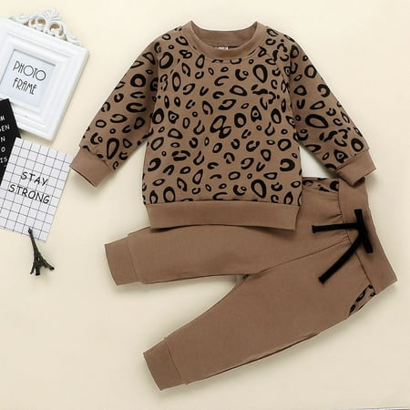 

Yubatuo Infant Baby Girls Boys Leopard Print T-Shirt Sweater Coat Tops Pants Outfits Beige 120