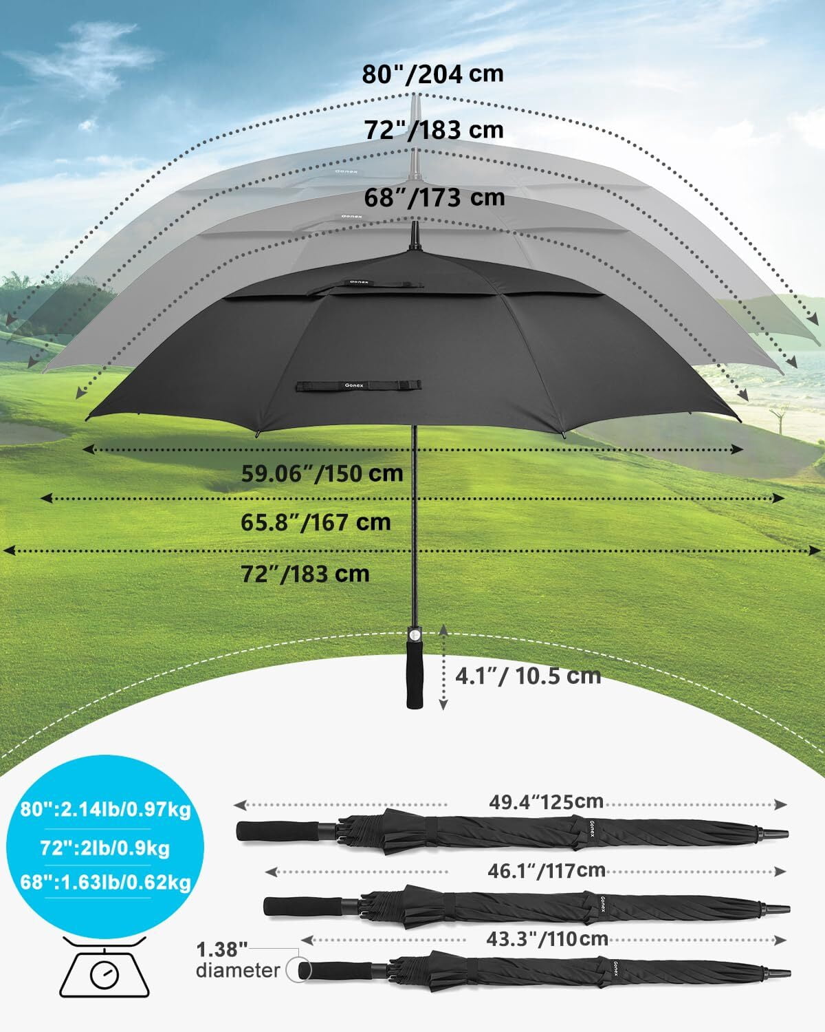 Gonex 72 Inch Automatic Open Golf Umbrella, Extra Large Vented Stick Umbrellas with Windproof Double Canopy