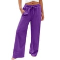 thumbnail image 6 of Comdrip Pants for Women Trendy Fashion Women Loose Solid Color Casual Wide Leg Pants Cotton Trousers Womens Flowy Pants Purple 4XL, 6 of 9