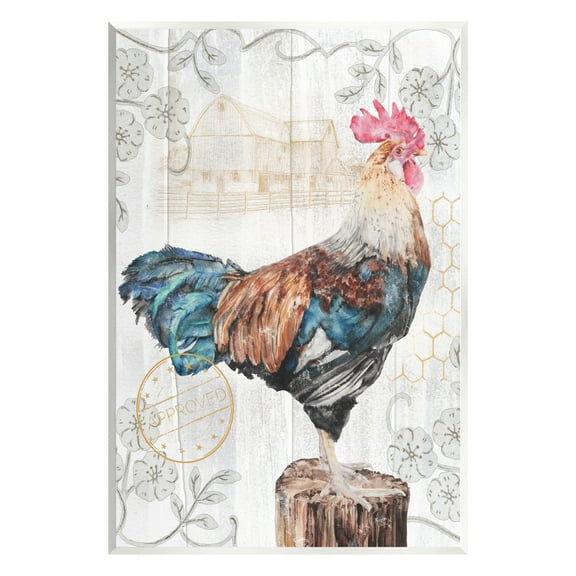 Stupell Industries Rooster with Vintage Pattern Animals & Insects Painting Unframed Art Print Wall Art, 10 x 15