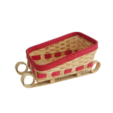 Nmdmisc Sleigh Wooden Woven Storage Basket,Christmas Sleigh Food Snack Container Christmas Decoration Bread Basket Serving Organizer Woven Basket for Snack Fruit Decoration,14.1*7*6.3 in