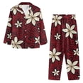 thumbnail image 3 of SCRAWLGOD Polynesia Floral Red 2 PCS Mens Button Down Pajamas Set, Soft Sleepwear with Pockets, Long Sleeve Notched Collar Top & Pants Set, Breathable Casual Loungewear, XXL, 3 of 6