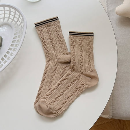 

ZMHEGW Socks For Women Autumn And Winter Three Jacquard Middle Tube Twist Cotton Simple Versatile Stockings
