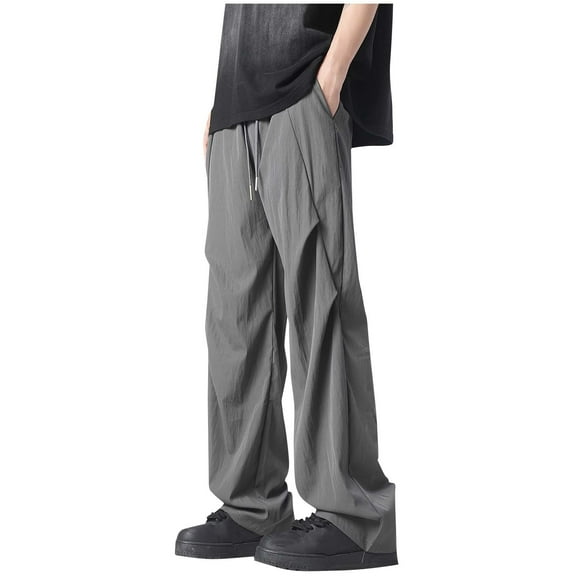 Paiwinds Man Solid Color Loose Casual Cargo Pants with Multiple Pockets and Drawstring, Functional Work Pants for Outdoor and Daily Use, Durable Polyester Blend for Comfort and Style
