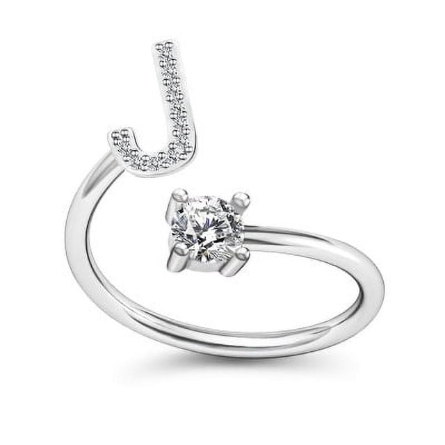 Anillo creativo de 26 letras con microdiamantes ajustable de Europa y Estados Unidos, anillo de joyería de la A a la Z en inglés