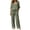 Army Green, variant on Womens 2 Piece Cotton Linen Pant Suit Comfort Casual V Neck Short Sleeve Tops Drawstring Elastic Waist Wide Leg Trousers Outfits Longewear