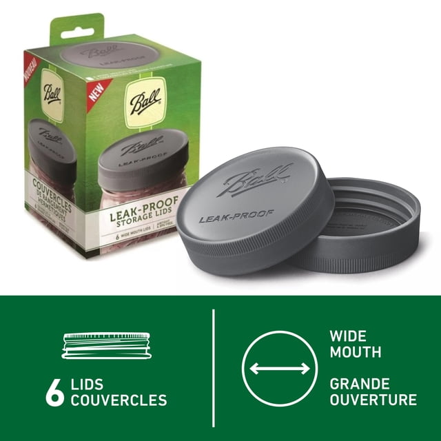 Ball Leak-Proof Storage Lids, Wide Mouth, 6 Pack