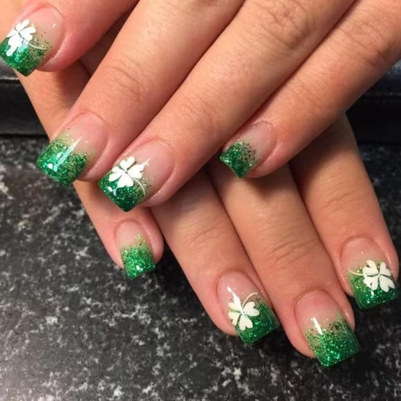 Press on Nails MIXFOSAHN, Día de San Patricio, 24 unidades, color verde