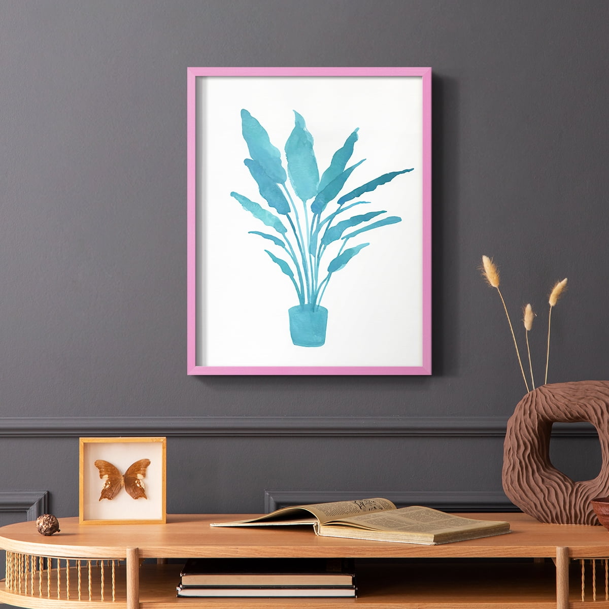 Watercolor House Plant I Framed Print in Pink Solid Wood 11 x 14 Framed Print