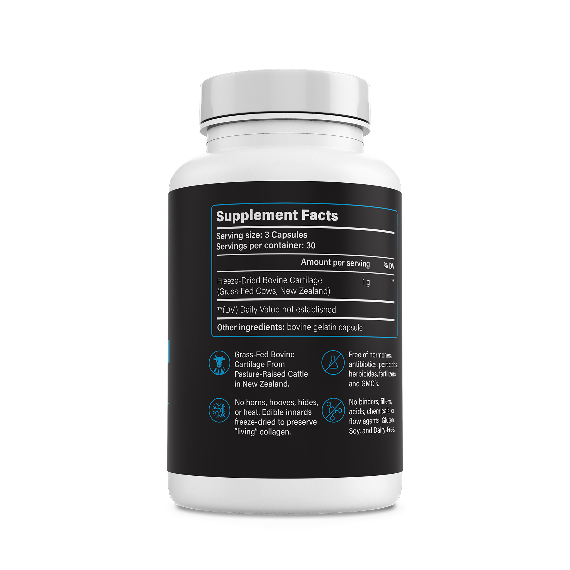 Grass Fed Beef Cartilage Supplement with Type II Collagen, Freeze-Dried Capsules, 90 Count