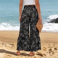 thumbnail image 5 of Women's Elastic High Waist Ruffle Wide Leg Pants Loose Beach Palazzo Pants Black 2XL, 5 of 5