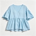 thumbnail image 5 of ClodeEU Women's Deep V Neck Ruffle Babydoll Blouse,Short Flare Sleeve Loose Peplum Tunic Top Sky Blue,Women's Plus XXL, 5 of 5
