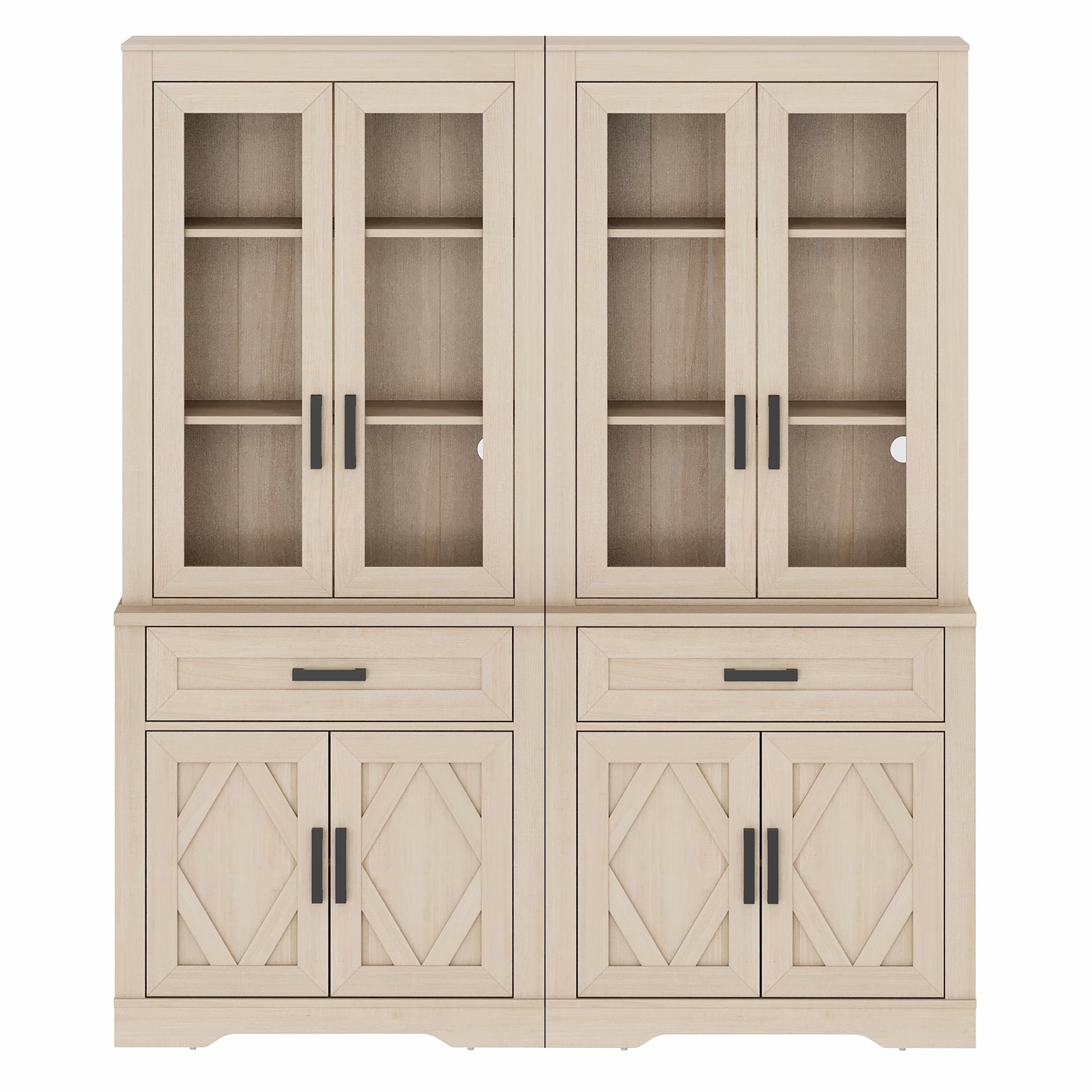 WAMPAT 5 Tier Bookcase with Barn Door,73.3" Tall Open Storage Bookshelf,Floor Standing Farmhouse Display Organizer with Drawer for Home Office,Living Room,Beige