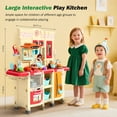 thumbnail image 3 of Alpha Joy 87Pcs Pretend Play Kitchen 38.59Inch Large Interactive Toy Sets for Kids w/Realistic Sounds & Lights, Microwave Oven, Range Hood, Faucet, Cooking Stove, Sink, Red, 3 of 10