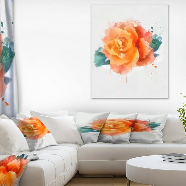 Orange Rose with Green Leaves - Floral Canvas Art Print