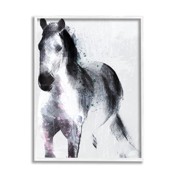Stupell Industries Distressed Patch Line Wild Horse Portrait Black Pink, 11 x 14, Designed by Jennifer Ellory