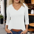 thumbnail image 3 of WHEANG Womens Plus Size Long Sleeve T-Shirts Trendy Casual Scallop Trim V Neck Tunic Tops Curvy Loose Fit Blouse Tees Womens Tops Shirts Summer Tees Outfits Clothes Size XXXL White, 3 of 5
