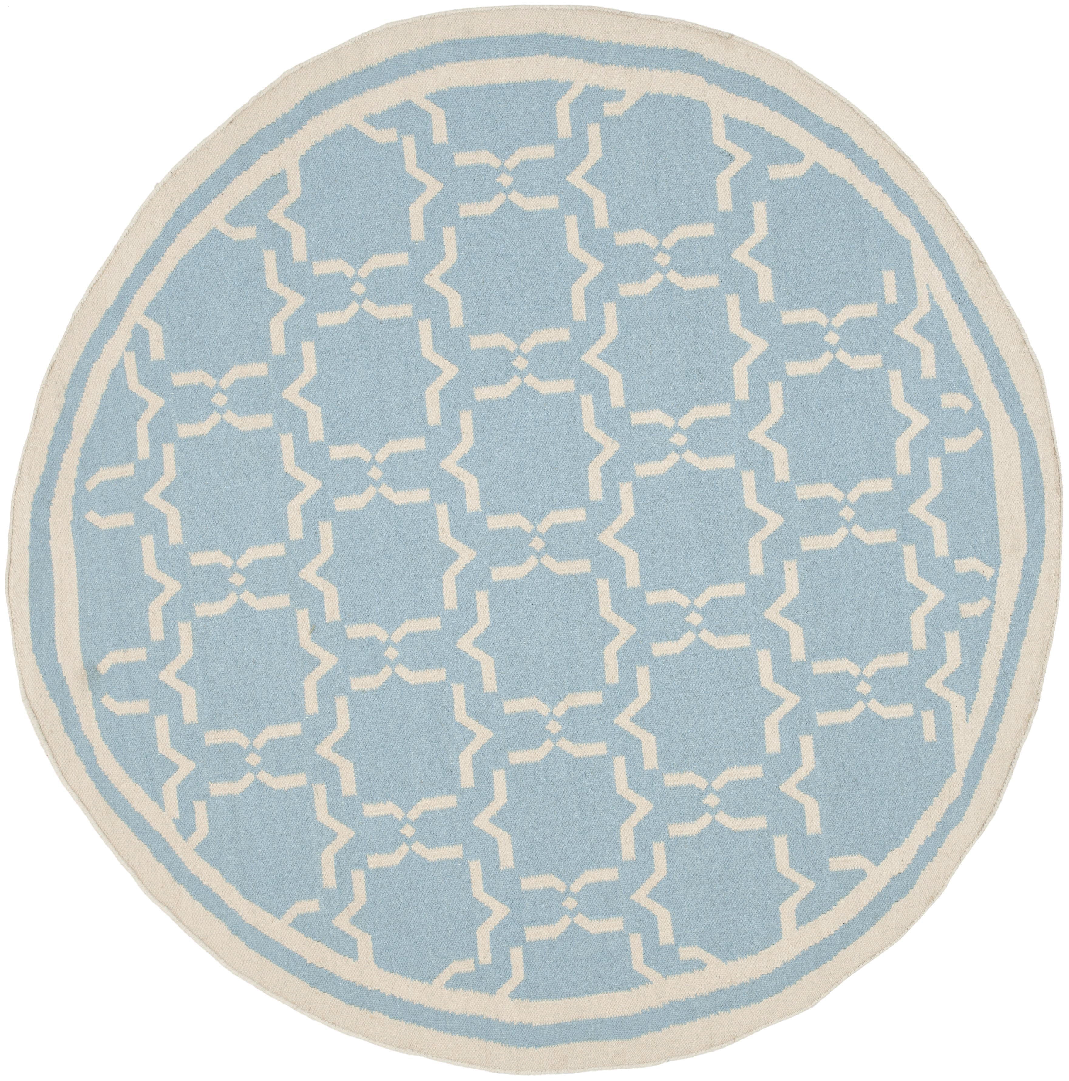 Safavieh Dhurries Myles Geometric Area Rug, Light Blue/Ivory, 8' x 8' Round