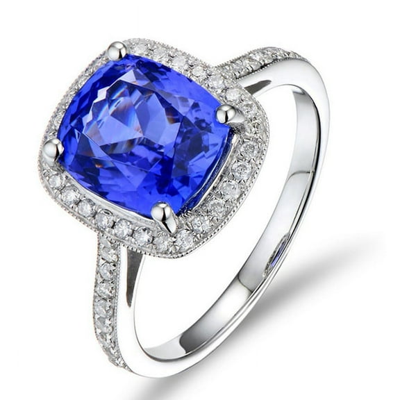 Antique 1.50 Carat cushion cut Sapphire and Diamond Halo Engagement Ring in White Gold