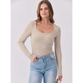 thumbnail image 5 of ANRABESS Long Sleeve Shirts for Women Ribbed Knit Slim Fitted Casual Tops Scoop Neck Basic Tee Spring Fall Fashion Clothes Beige Medium, 5 of 9