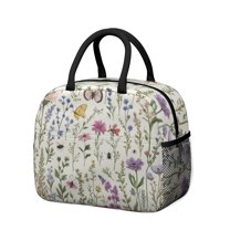 Obrewu Pioneer Flower and Butterfly Lunch Bag for Adult, Insulated, Leakproof, Oxford Cloth
